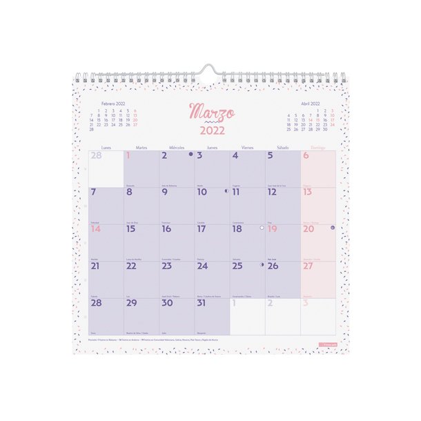 CALENDARIO CHIC DE PARED PARA ESCRIBIR 2022 COLOR MORADO