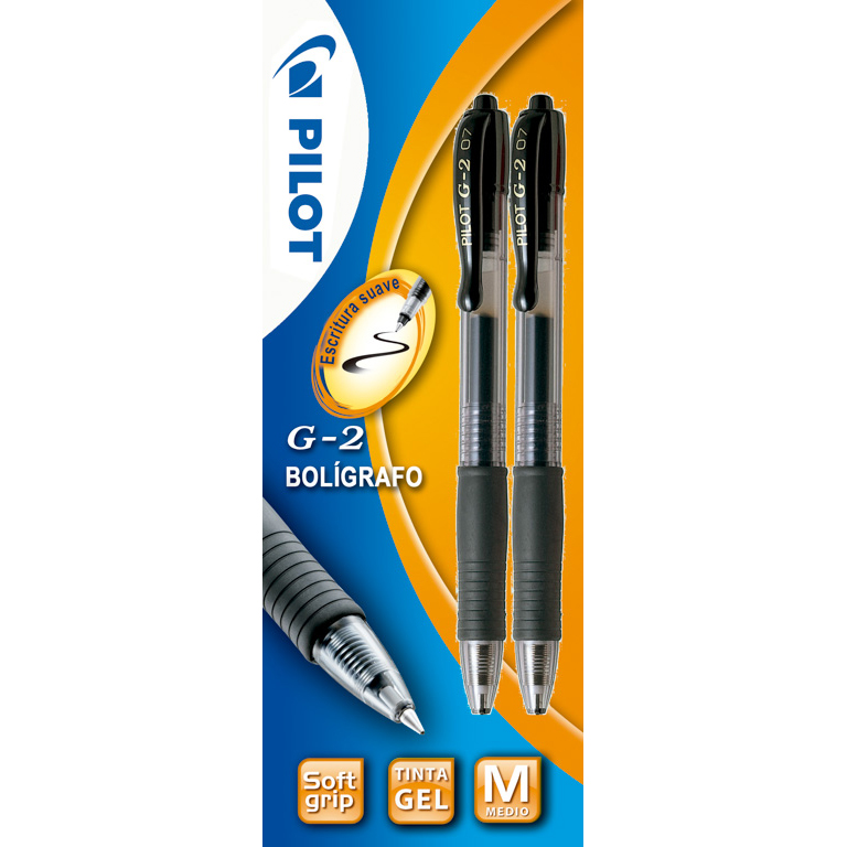 BOLÍGRAFO RETRACTIL PILOT G-2 COLOR NEGRO TINTA GEL BLÍSTER 2 UNIDADES